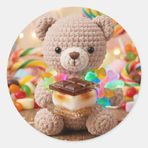 Sticker Rond Ours en peluche au crochet avec Candy Land S'more