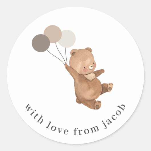 Sticker Rond Ours en peluche avec 3 ballons Brown (Devant)