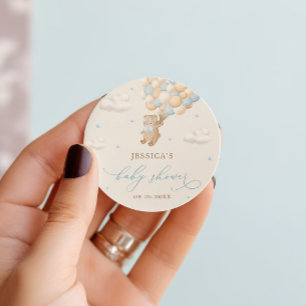 Sticker Rond Ours en peluche avec Baby shower Ballons Bleus