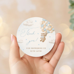 Sticker Rond Ours en peluche avec Merci Bleu Ballons