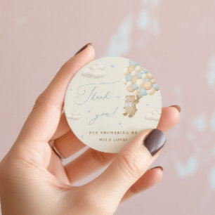 Sticker Rond Ours en peluche avec Merci Bleu Ballons