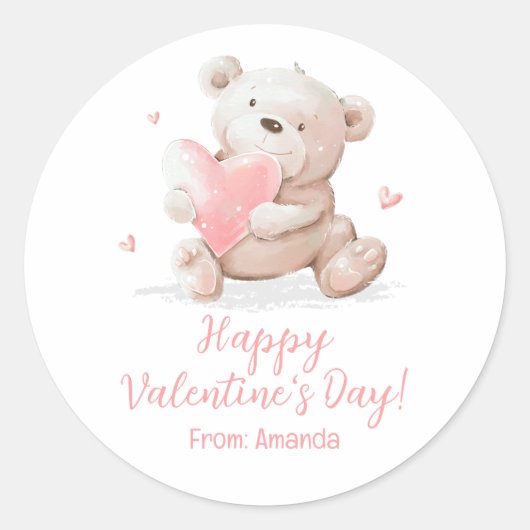 Sticker Rond Ours en peluche avec nom Saint-Valentin (Devant)