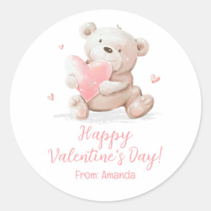 Sticker Rond Ours en peluche avec nom Saint-Valentin