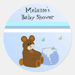Sticker Rond Ours en peluche avec pot de miel Baby Shower