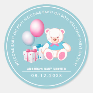 Sticker Rond Ours en peluche   Baby shower bébé garçon Favorise