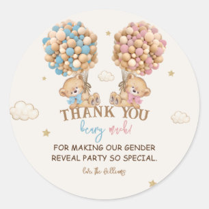 Sticker Rond Ours en peluche Ballons roses bleus Révélation du