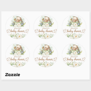 Sticker Rond Ours en peluche Bébé Ours Baby shower Floral