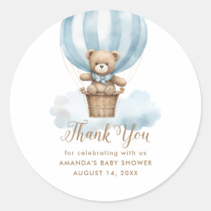 Sticker Rond Ours en peluche bleu garçon Lune Faveur de Baby Sh
