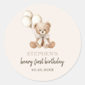 Sticker Rond Ours en peluche Boho pour la fête d'anniversaire d (Devant)