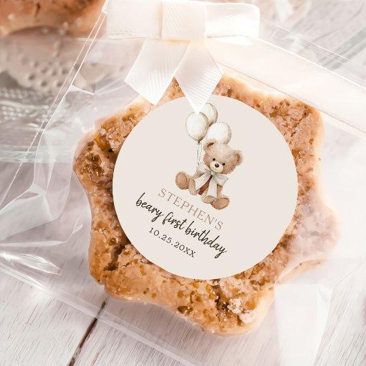 Sticker Rond Ours en peluche Boho pour la fête d'anniversaire d