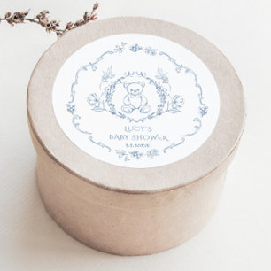 Sticker Rond Ours en peluche Cadre floral vintage Toile de douc