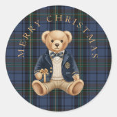 Sticker Rond Ours en peluche carreaux prépa Luxe (Devant)