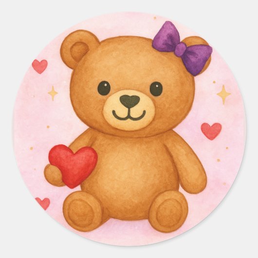 Sticker Rond Ours en peluche classique (Devant)