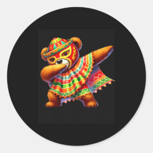 Sticker Rond Ours en peluche Dabbing Lucha Libre Cinco De Mayo