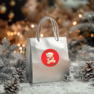 Sticker Rond Ours en peluche de Noël