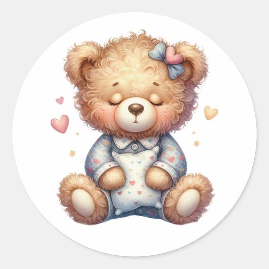 Sticker Rond ours en peluche endormi avec coussin (Devant)