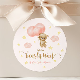 Sticker Rond Ours en peluche et ballons roses Baby shower Favor