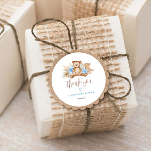 Sticker Rond Ours en peluche Herbe de Pampas Bébé Merci