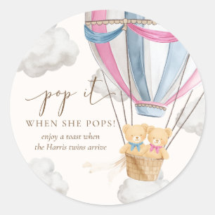 Sticker Rond Ours en peluche jumeaux attendent avec impatience