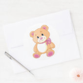 Sticker Rond Ours en peluche mignon avec ruban rose (Enveloppe)