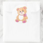 Sticker Rond Ours en peluche mignon avec ruban rose (Sac)
