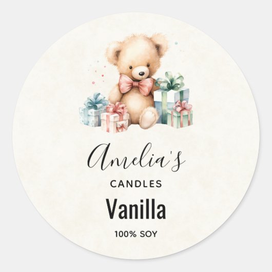 Sticker Rond Ours en peluche mignonne avec cadeaux de Noël - Bo (Devant)