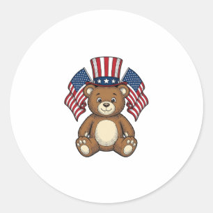 Sticker Rond Ours en peluche patriotique vintage vecteur Design