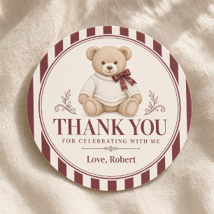 Sticker Rond Ours en peluche personnalisé pour remerciement d'a