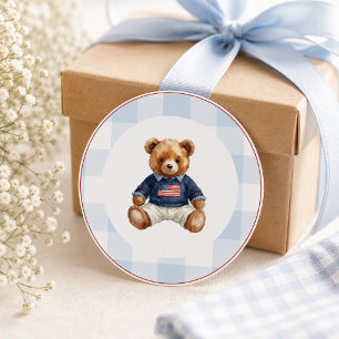 Sticker Rond Ours en peluche Préparatoire Américaine à carreaux