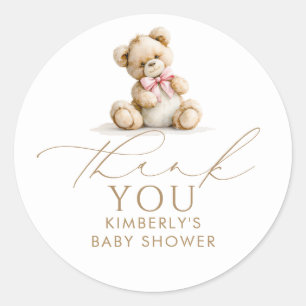 Sticker Rond Ours en peluche remerciements pour Baby Shower fil