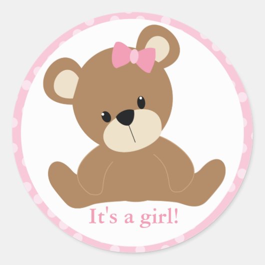 Sticker Rond Ours en peluche rose (Devant)