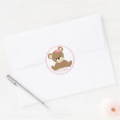 Sticker Rond Ours en peluche rose (Enveloppe)