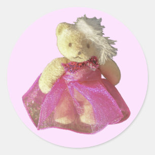 Sticker Rond Ours en peluche rose animal de fête
