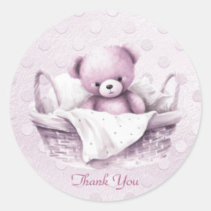 Sticker Rond Ours en peluche rose dans l'autocollant du panier