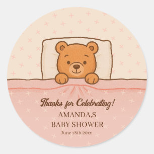 Sticker Rond Ours en peluche Sleepy Baby shower rose clair