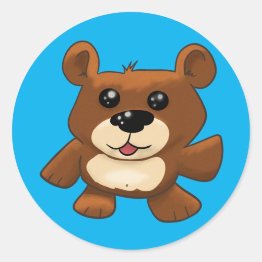 Sticker Rond Ours en peluche sur bleu (Devant)