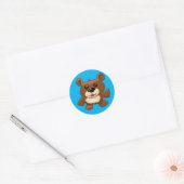 Sticker Rond Ours en peluche sur bleu (Enveloppe)