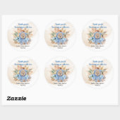 Sticker Rond Ours en peluche tropicale pampas herbe fleurs bleu (Feuille)