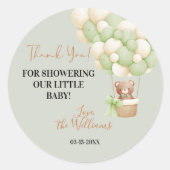 Sticker Rond Ours en peluche vert neutre Oh bébé ballon bébé (Devant)