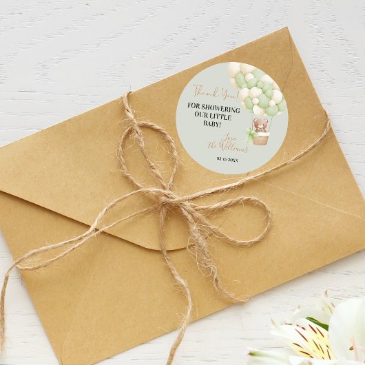 Sticker Rond Ours en peluche vert neutre Oh bébé ballon bébé