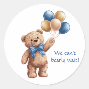 Sticker Rond Ours en Teddy Tan mignon avec Baby shower garçon d