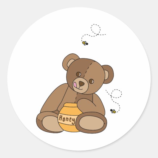 Sticker Rond Ours Et Miel En Teddy (Devant)