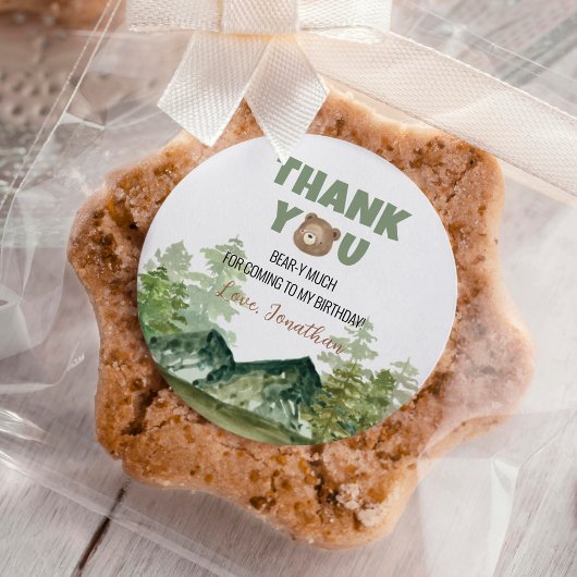 Sticker Rond Ours forestier des bois Anniversaire