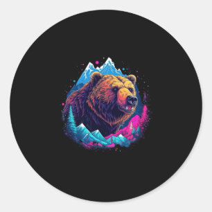 Sticker Rond Ours grizzly extérieur nature alaska chasse randon