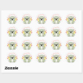Sticker Rond Ours Koala mignon avec fleurs (Feuille)
