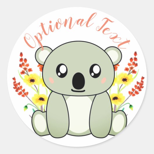 Sticker Rond Ours Koala mignon avec fleurs (Devant)