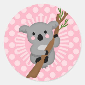 Sticker Rond Ours Koala mignon - Fille Gris Rose