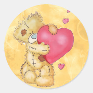 Sticker Rond Ours mignon aux coeurs