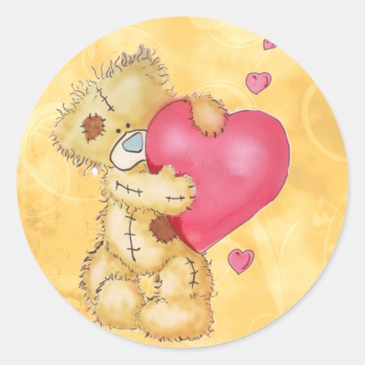 Sticker Rond Ours mignon aux coeurs (Devant)