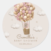 Sticker Rond Ours mignon Avec Ballons Baby shower fille (Devant)